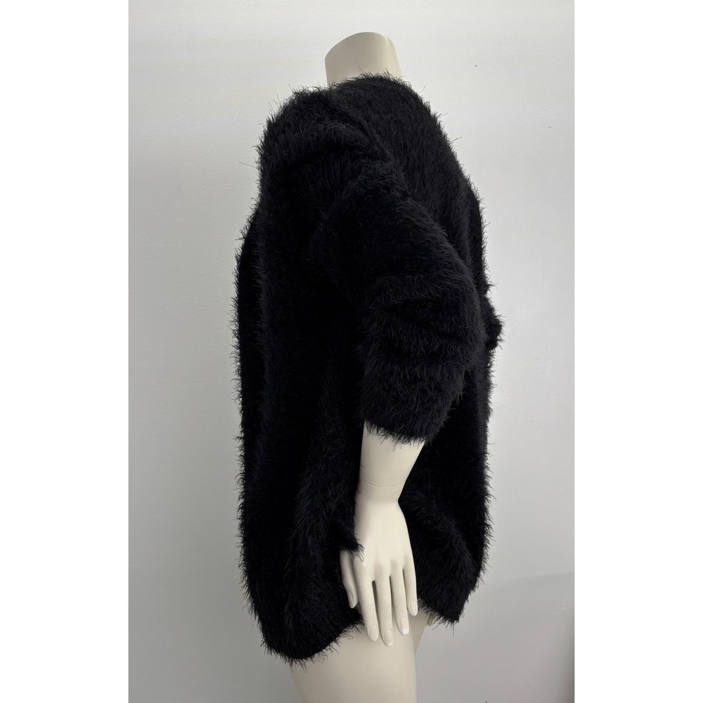 Black Fuzzy Open Front Mohair Look Oversized Cardigan Sweater Grunge Kurt Cobain - Picture 3 of 9